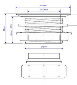 Preview: Regentonnen-Verbinder Ø 50mm mit 2 Zoll Außengewinde und Quetschverbindung
